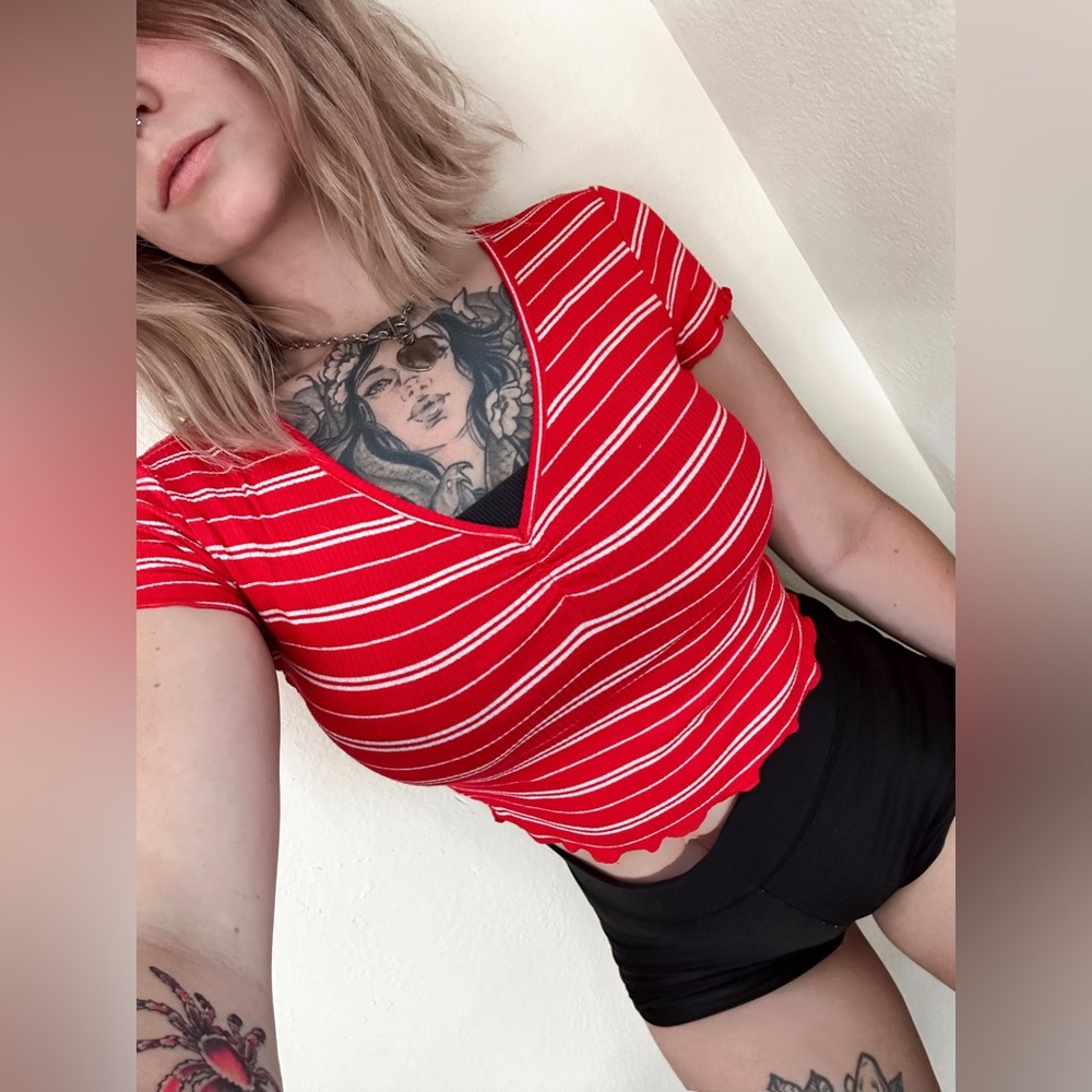 Full Tilt Red and White Striped Crop Top
